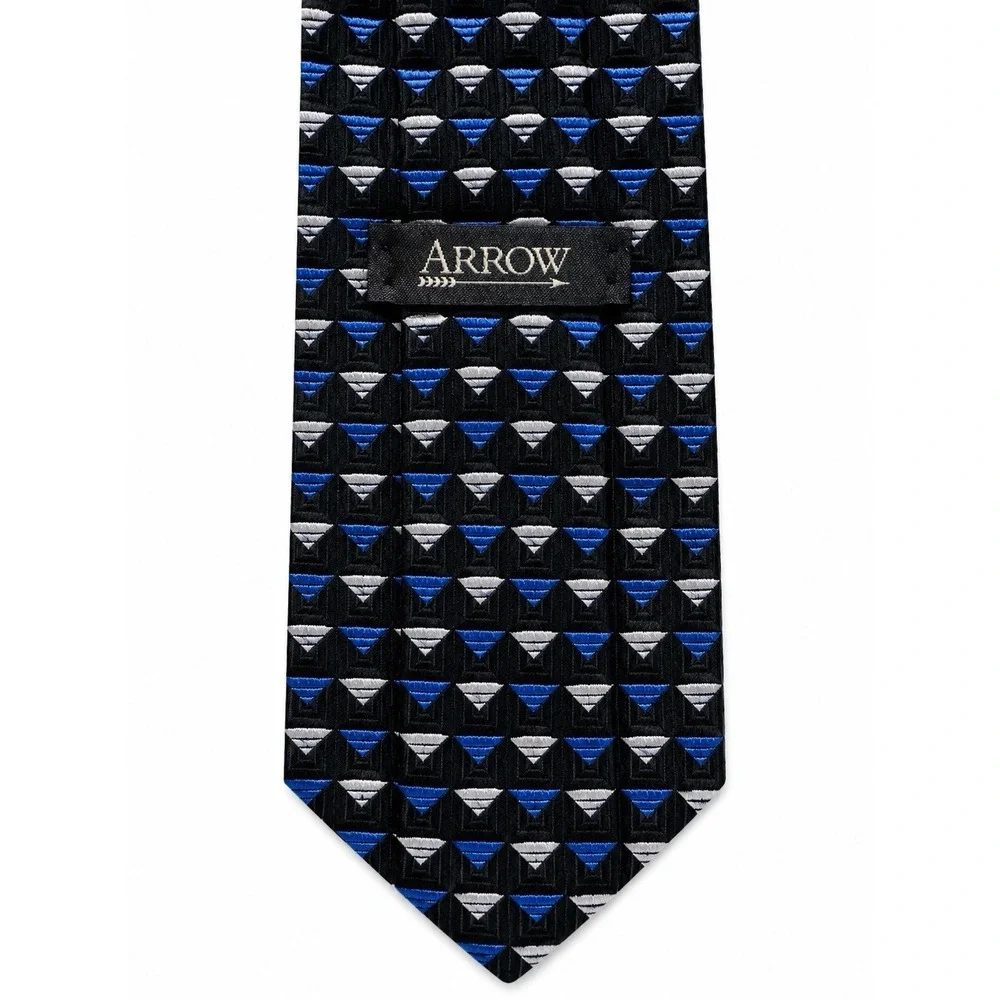 Arrow 100% Silk Men's Tie Iridescent gold & silver diamonds on Blue  58x3 3/4